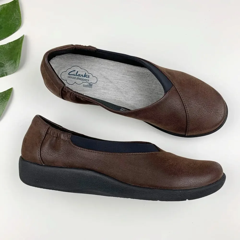 Clarks Cloudsteppers Comfort Shoes Sillian Paz Brown Slip On Loafers Women's 8